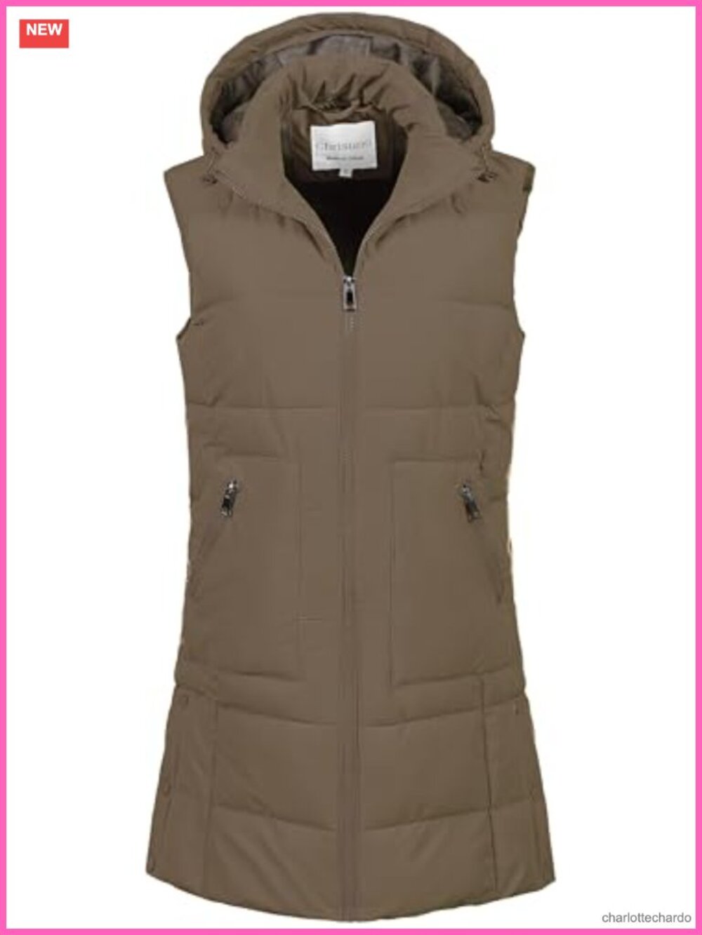 Chrisuno Women's Long Puffer Vest Fleece Sleeveless Waterproof Removable Hood